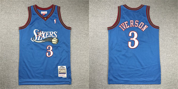 Youth Philadelphia Sixers #3 Allen Iverson Blue 1999-00 Throwback Jersey