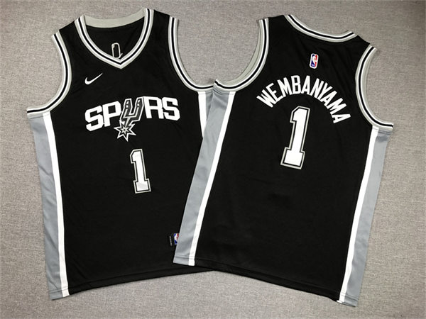 Youth San Antonio Spurs #1 Victor Wembanyama Black Icon Edition Swingman Jersey