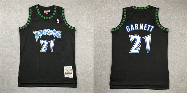 Youth Minnesota Timberwolves #21 Kevin Garnett Black Mitchell & Ness 1997-98 Hardwood Classics Jersey