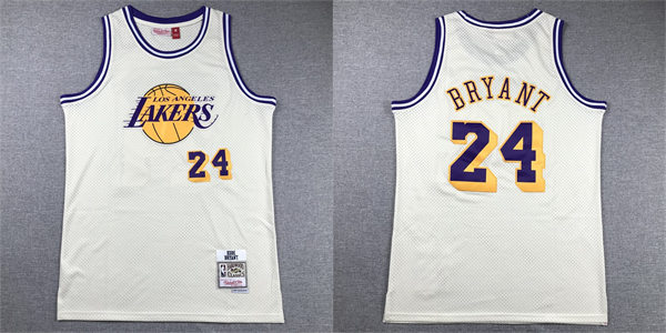 Mens Los Angeles Lakers #24 Kobe Bryant Mitchell & Ness Chainstitch Swingman Jersey - Cream