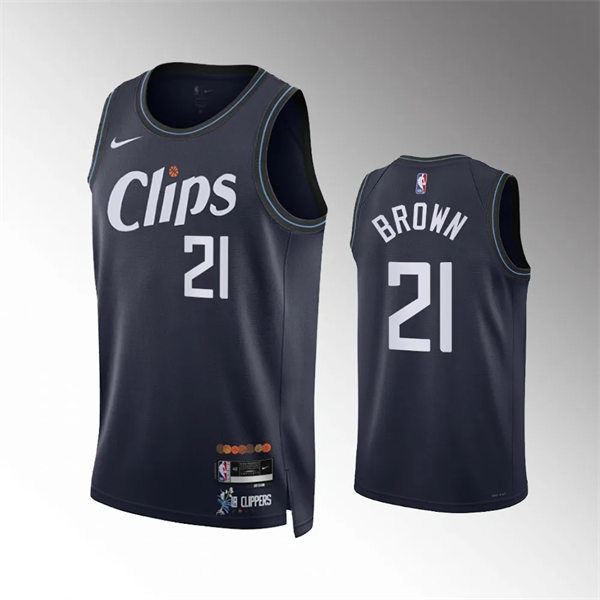 Mens Los Angeles Clippers #21 Kobe Brown 2023-24 Navy City Edition Swingman Jersey