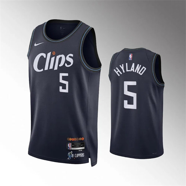 Mens Los Angeles Clippers #5 Bones Hyland 2023-24 Navy City Edition Swingman Jersey