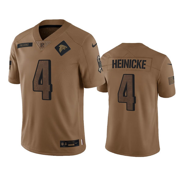 Mens Atlanta Falcons #4 Taylor Heinicke Brown 2023 Salute To Service Limited Jersey