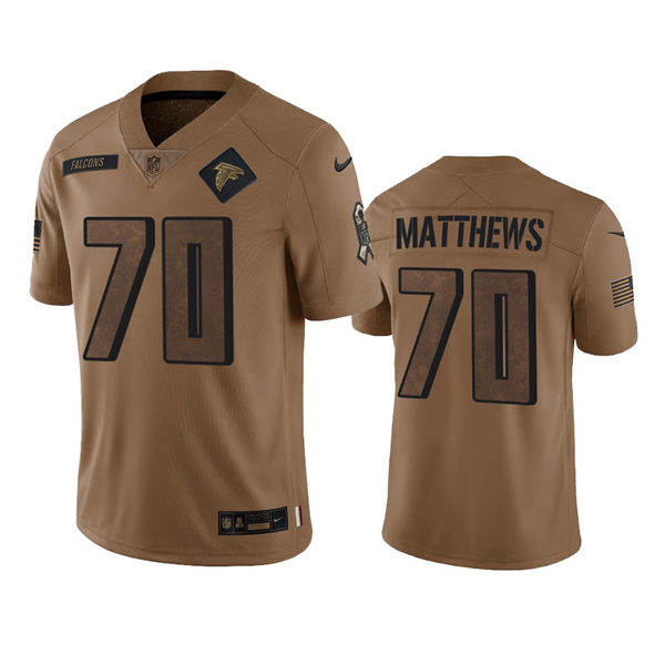Mens Atlanta Falcons #70 Jake Matthews Brown 2023 Salute To Service Limited Jersey