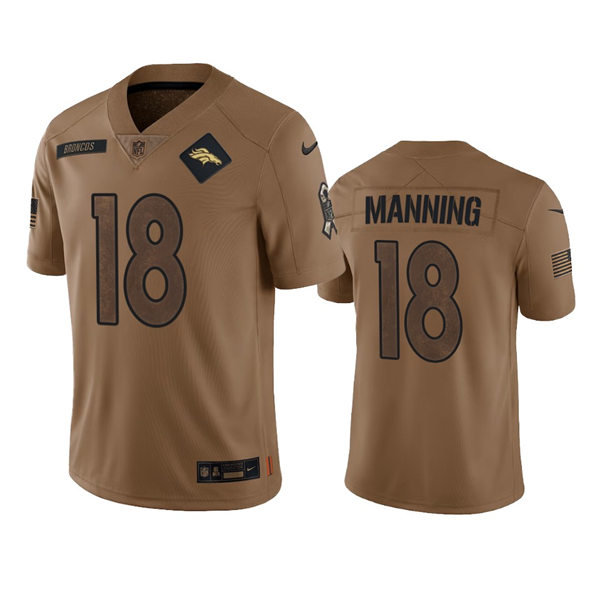 Mens Denver Broncos #18 Peyton Manning Brown 2023 Salute To Service Limited Jersey