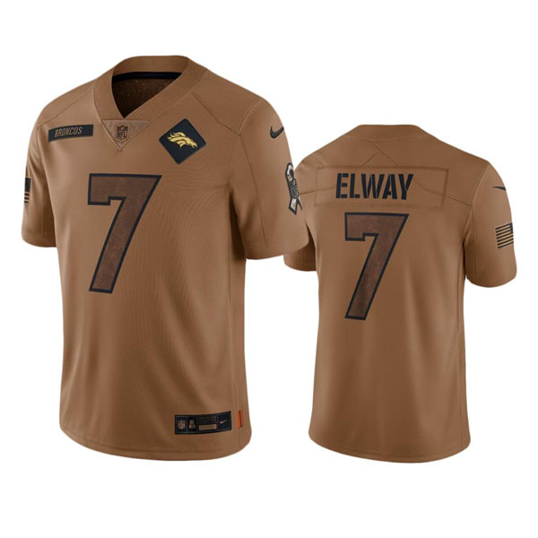Mens Denver Broncos #7 John Elway Brown 2023 Salute To Service Limited Jersey