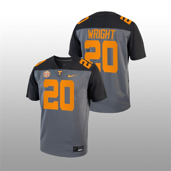 Men's Youth Tennessee Volunteers #20  Jaylen Wright Nike Smokey Grey Alternate College Football Game Jersey