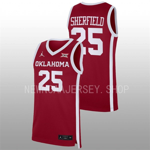 Mens Youth Oklahoma Sooners #25 Grant Sherfield 2022-23 College Basketball Game Jersey Crimson