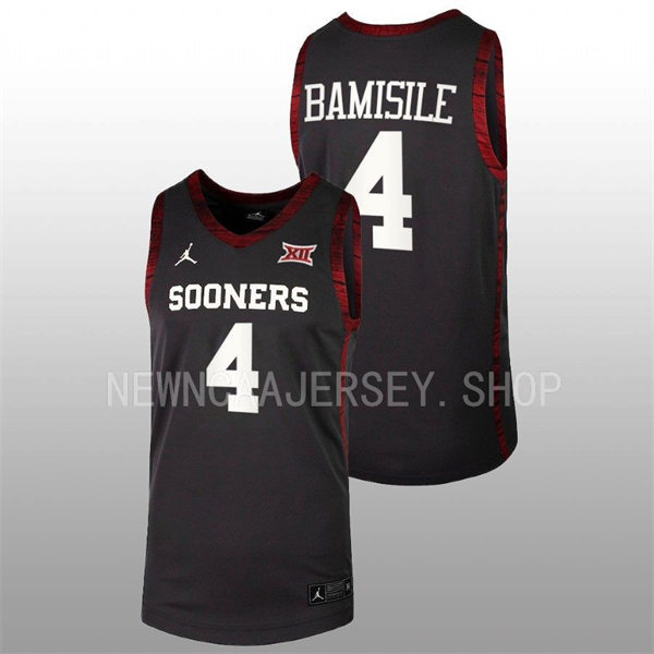 Mens Youth Oklahoma Sooners #4 Joe Bamisile 2022-23 College Basketball Game Jersey Black
