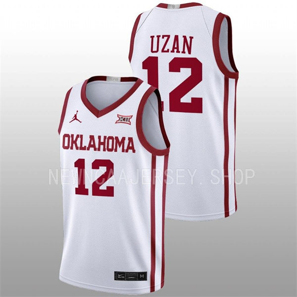 Mens Youth Oklahoma Sooners #12 Milos Uzan White 2022-23 College Basketball Game Jersey