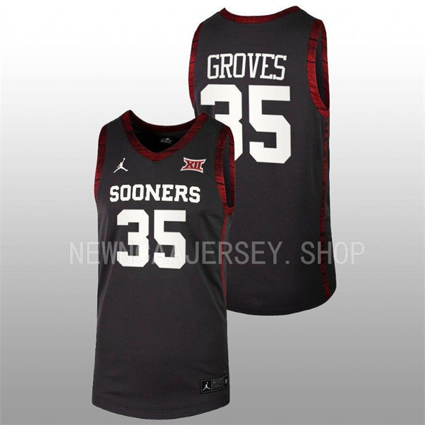 Mens Youth Oklahoma Sooners #35 Tanner Groves Black 2022-23 College Basketball Game Jersey