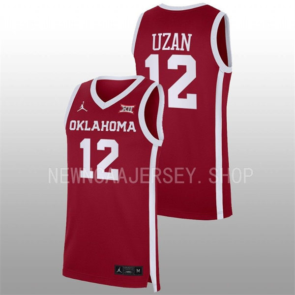 Mens Youth Oklahoma Sooners #12 Milos Uzan 2022-23 College Basketball Game Jersey Crimson