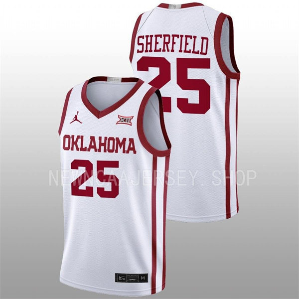 Mens Youth Oklahoma Sooners #25 Grant Sherfield White 2022-23 College Basketball Game Jersey