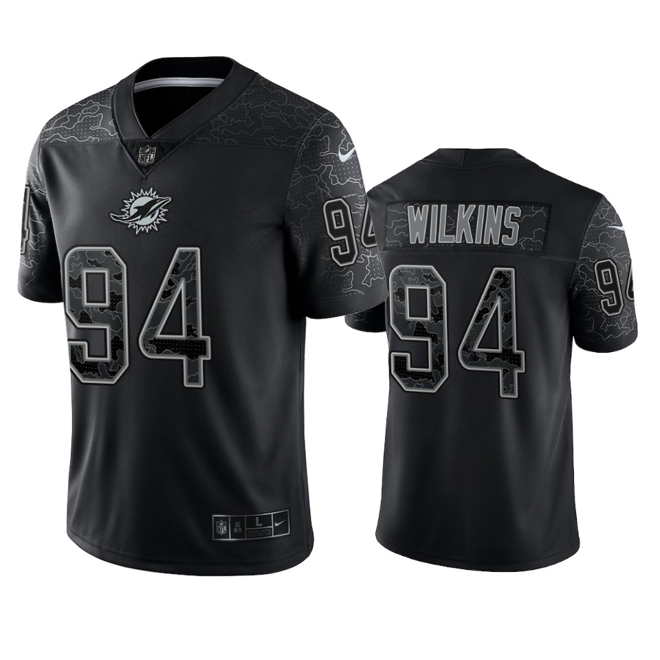 Mens Miami Dolphins #94 Christian Wilkins 2022 Black Reflective Limited Jersey