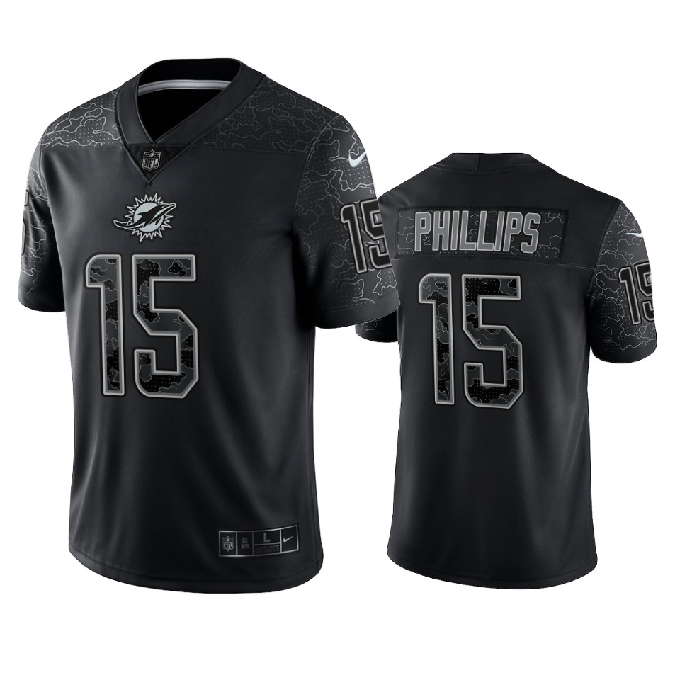 Mens Miami Dolphins #15 Jaelan Phillips 2022 Black Reflective Limited Jersey