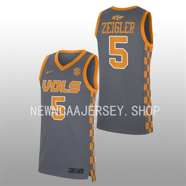 Men's Youth Tennessee Volunteers #5 Zakai Zeigler Nike 2022-23 Grey Basketball Jersey