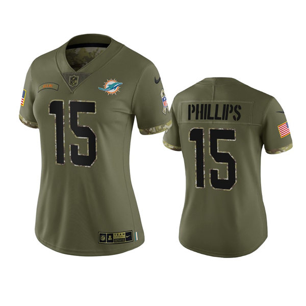 Women's Miami Dolphins #15 Jaelan Phillips Olive 2022 Salute To Service Limited Jersey