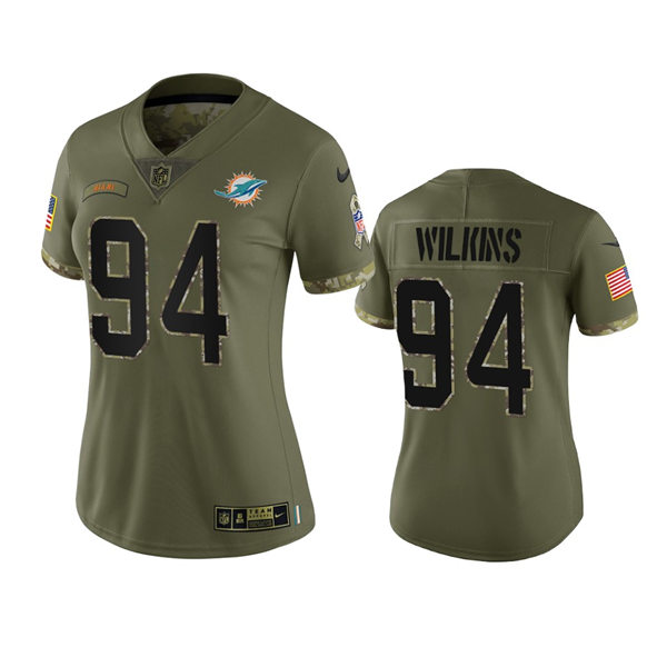 Women's Miami Dolphins #94 Christian Wilkins Olive 2022 Salute To Service Limited Jersey