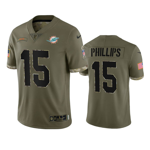 Mens Miami Dolphins #15 Jaelan Phillips Olive 2022 Salute To Service Limited Jersey