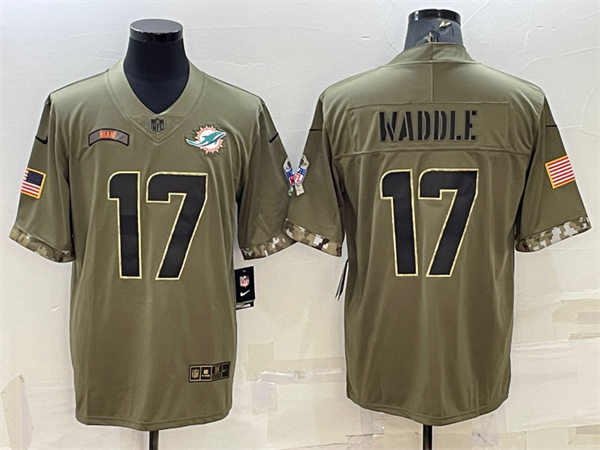 Mens Miami Dolphins #17 Jaylen Waddle Olive 2022 Salute To Service Limited Jersey