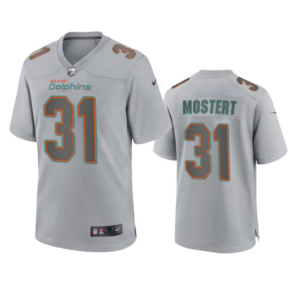 Mens Miami Dolphins #31 Raheem Mostert Gray Atmosphere Fashion Game Jersey