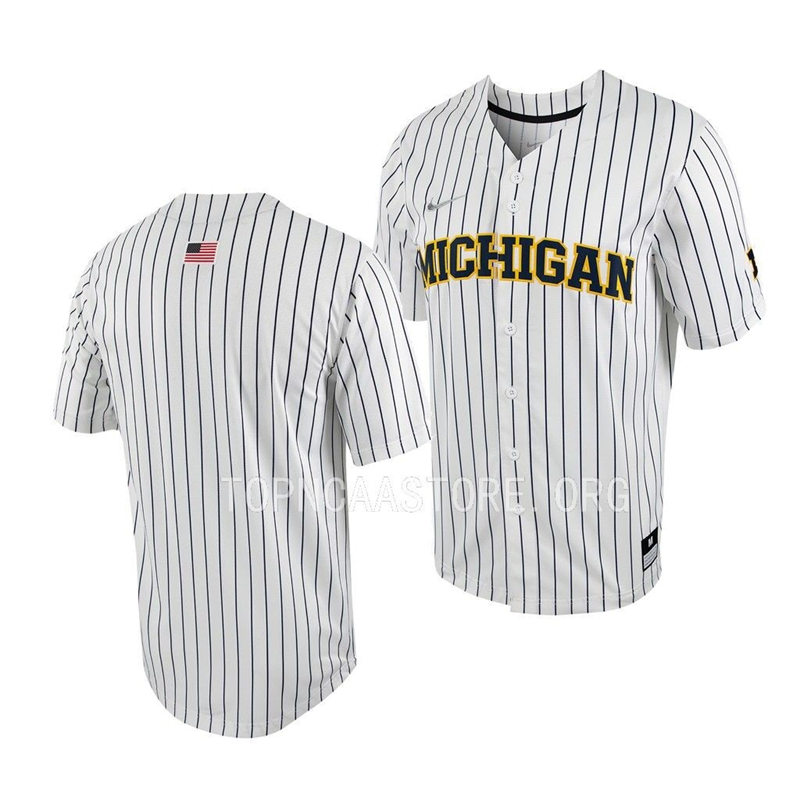 Mens Youth Michigan Wolverines Custom 2023 White Pinstripe College Baseball Jersey