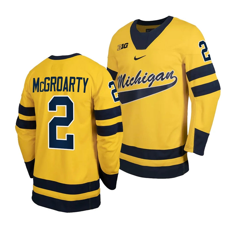 Mens Youth Michigan Wolverines #2 Rutger McGroarty 2023-24 Maize Hockey Jersey