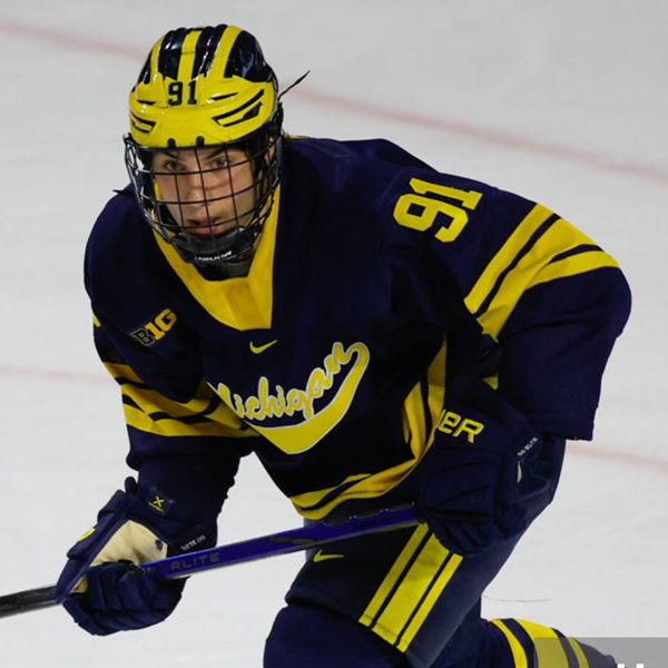 Mens Youth Michigan Wolverines #91 Frank Nazar III 2023-24 Navy Hockey Game Jersey