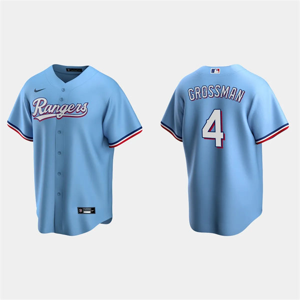 Mens Texas Rangers #4 Robbie Grossman Nike Light Blue Alternate CoolBase Jersey