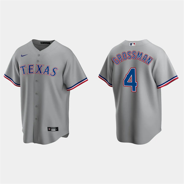 Mens Texas Rangers #4 Robbie Grossman  Nike Road Gray CoolBase Jersey