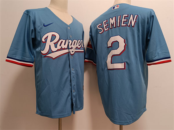 Mens Texas Rangers #2 Marcus Semien Nike Light Blue Alternate CoolBase Jersey