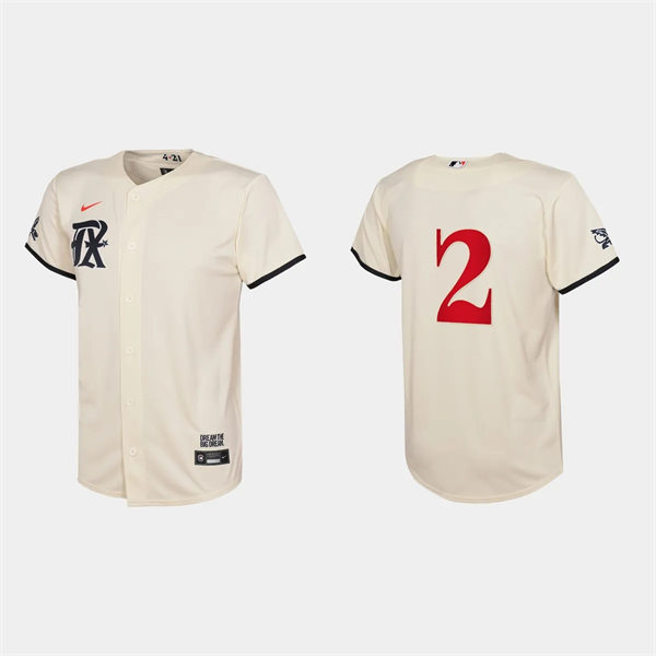 Youth Texas Rangers #2 Marcus Semien Cream 2023 City Connect Replica Jersey