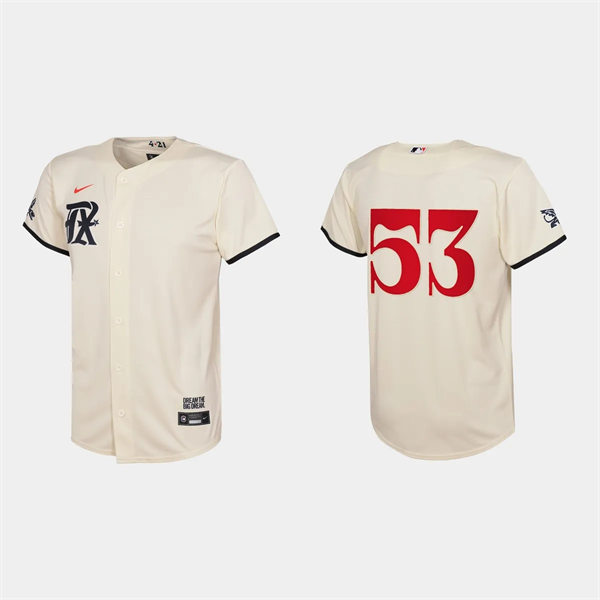 Youth Texas Rangers #53 Adolis Garcia Cream 2023 City Connect Replica Jersey