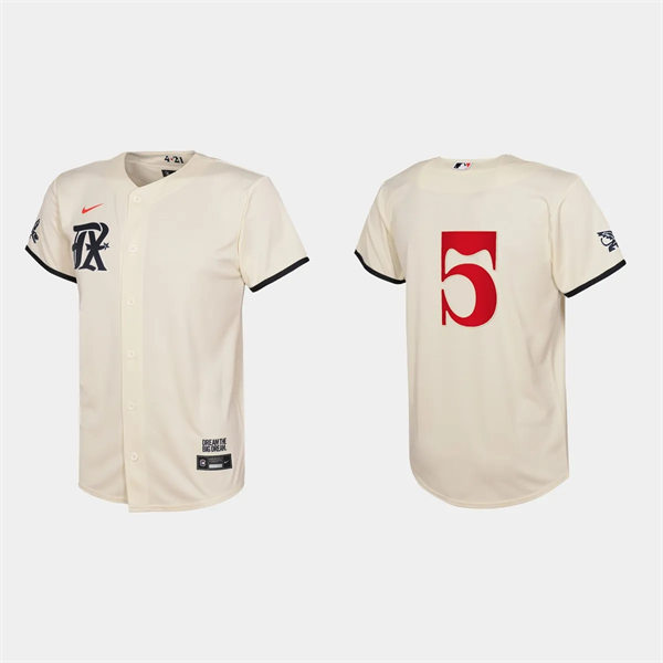 Youth Texas Rangers #5 Corey Seager Cream 2023 City Connect Replica Jersey