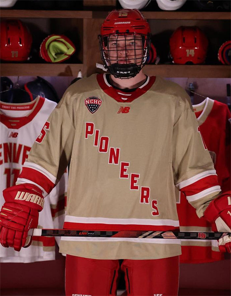 Mens Youth Denver Pioneers Custom New Balance 2023-24 Gold College Hockey Game Jersey