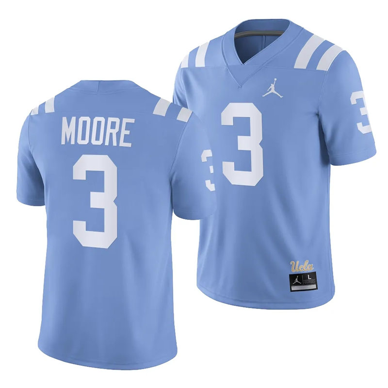 Mens Youth UCLA Bruins #3 Dante Moore 2023 Light Blue College Football Homecoming throwback uniforms Jersey