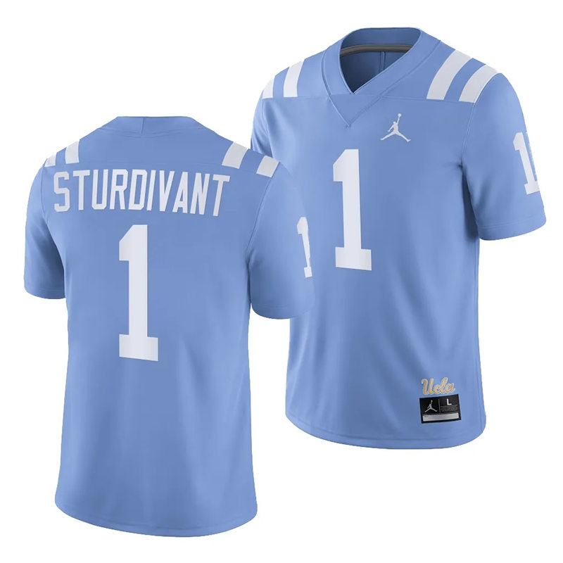 Mens Youth UCLA Bruins #1 J. Michael Sturdivant 2023 Light Blue College Football Homecoming throwback uniforms Jersey