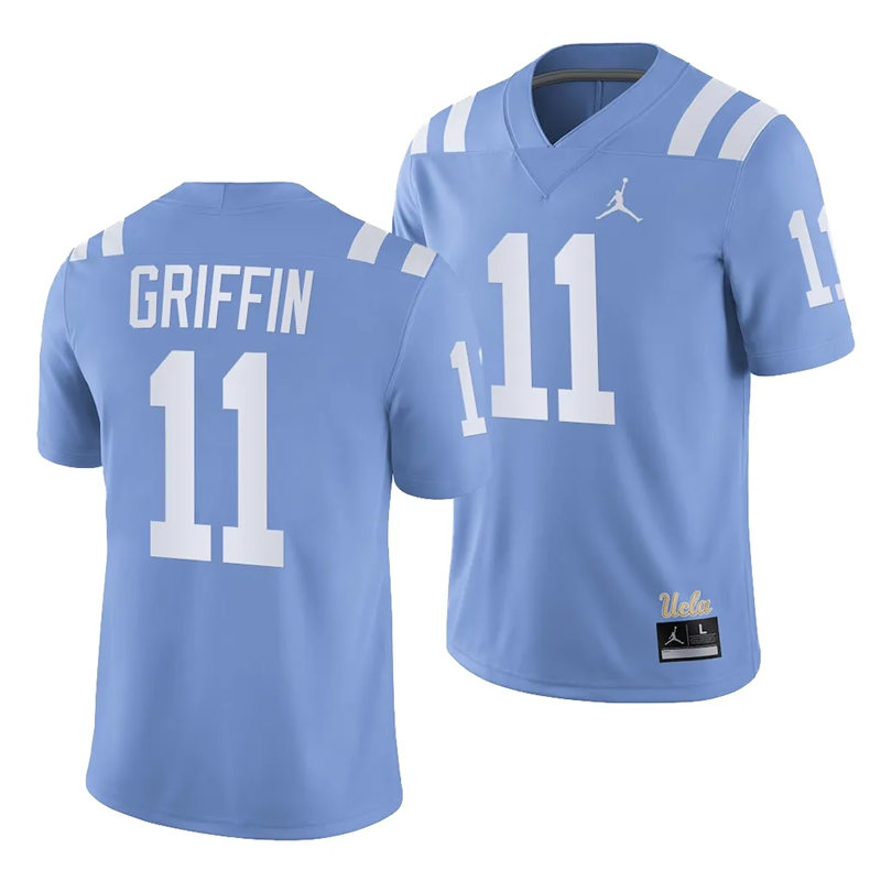 Mens Youth UCLA Bruins #11 Chase Griffin 2023 Light Blue College Football Homecoming throwback uniforms Jersey