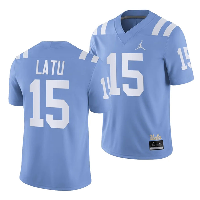 Mens Youth UCLA Bruins #15 Laiatu Latu 2023 Light Blue College Football Homecoming throwback uniforms Jersey