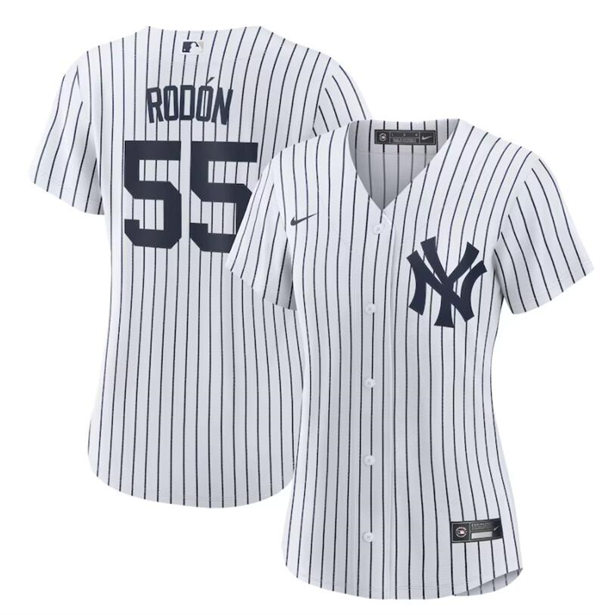 Women's New York Yankees #55 Carlos Rodon  White Home with Name Cool Base Jersey