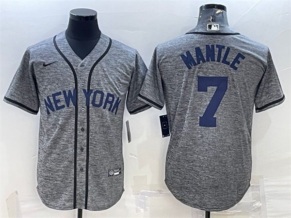 Mens New York Yankees Retired Player #7 Mickey Mantle Nike Gray Wool Retro New York Jersey