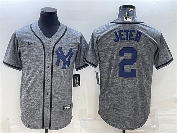 Mens New York Yankees Retired Player #2 Derek Jeter Nike Gray Wool NY Retro Cooperstown Collection Jersey