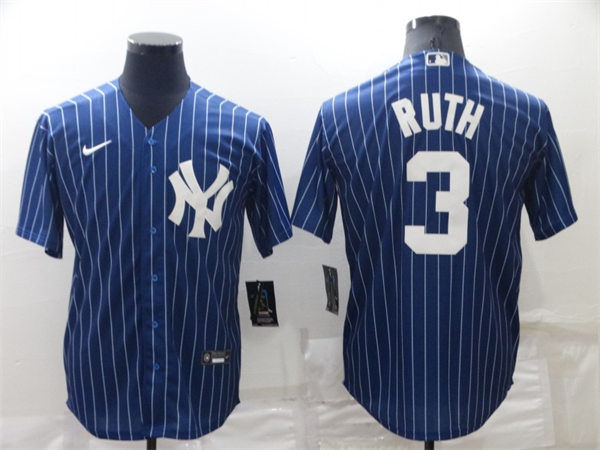 Mens New York Yankees Retired Player #3 Babe Ruth Nike Navy Pinstripe Cooperstown Collection Jersey