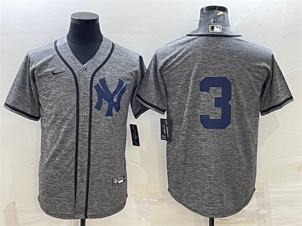 Mens New York Yankees Retired Player #3 Babe Ruth Nike Gray Wool NY Retro Cooperstown Collection Jersey
