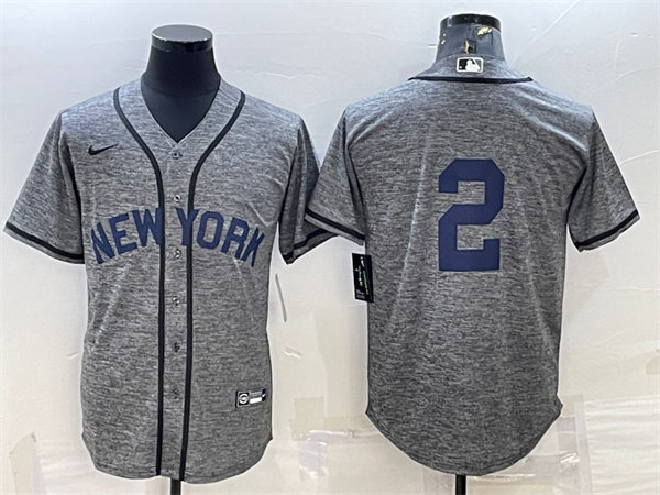 Mens New York Yankees Retired Player #2 Derek Jeter Nike Gray Wool Retro New York Jersey