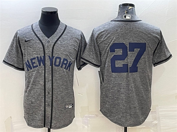 Mens New York Yankees #27 Giancarlo Stanton Nike Gray Wool Retro New York Jersey