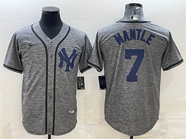 Mens New York Yankees Retired Player #7 Mickey Mantle Nike Gray Wool NY Retro Cooperstown Collection Jersey