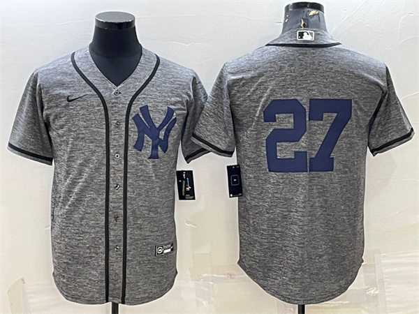 Mens New York Yankees #27 Giancarlo Stanton Nike Gray Wool NY Retro Cooperstown Collection Jersey
