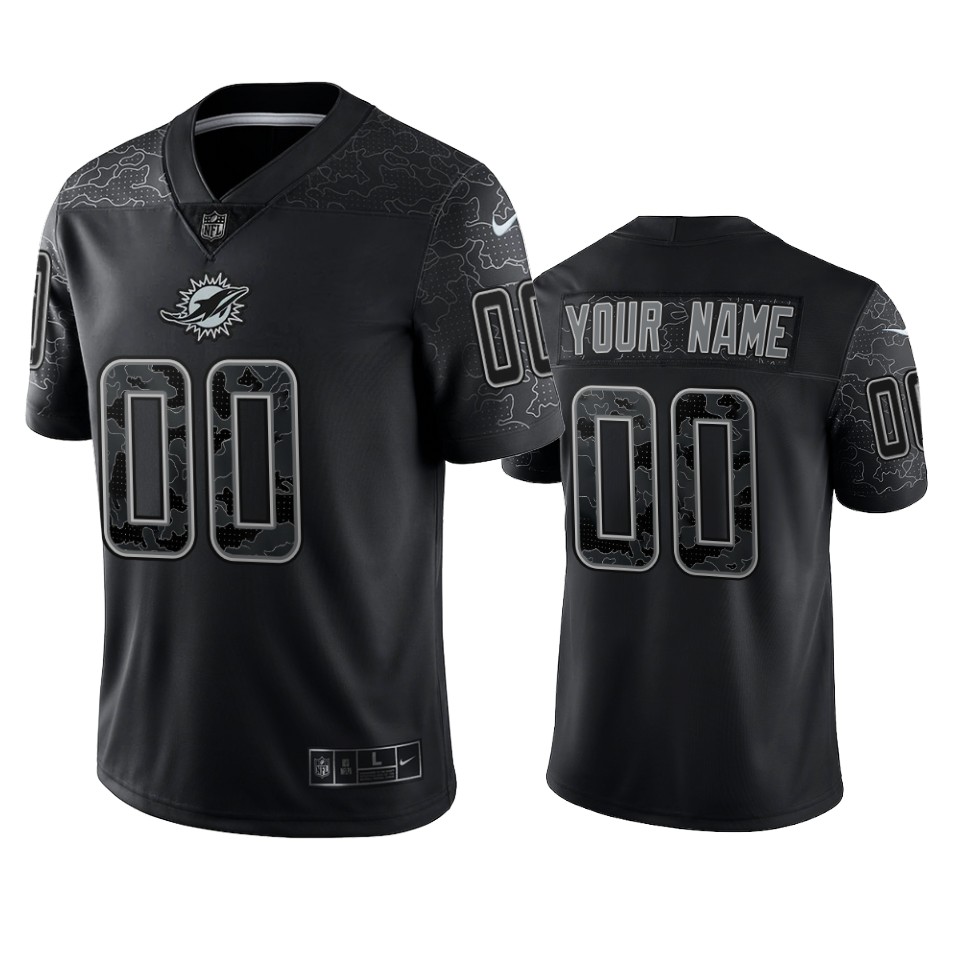 Mens Youth Miami Dolphins Custom Black Reflective Limited Jersey