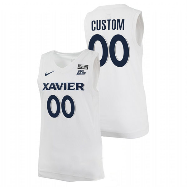 Mens Youth Xavier Musketeers Custom Nike White Navy College Basketball Game Jersey